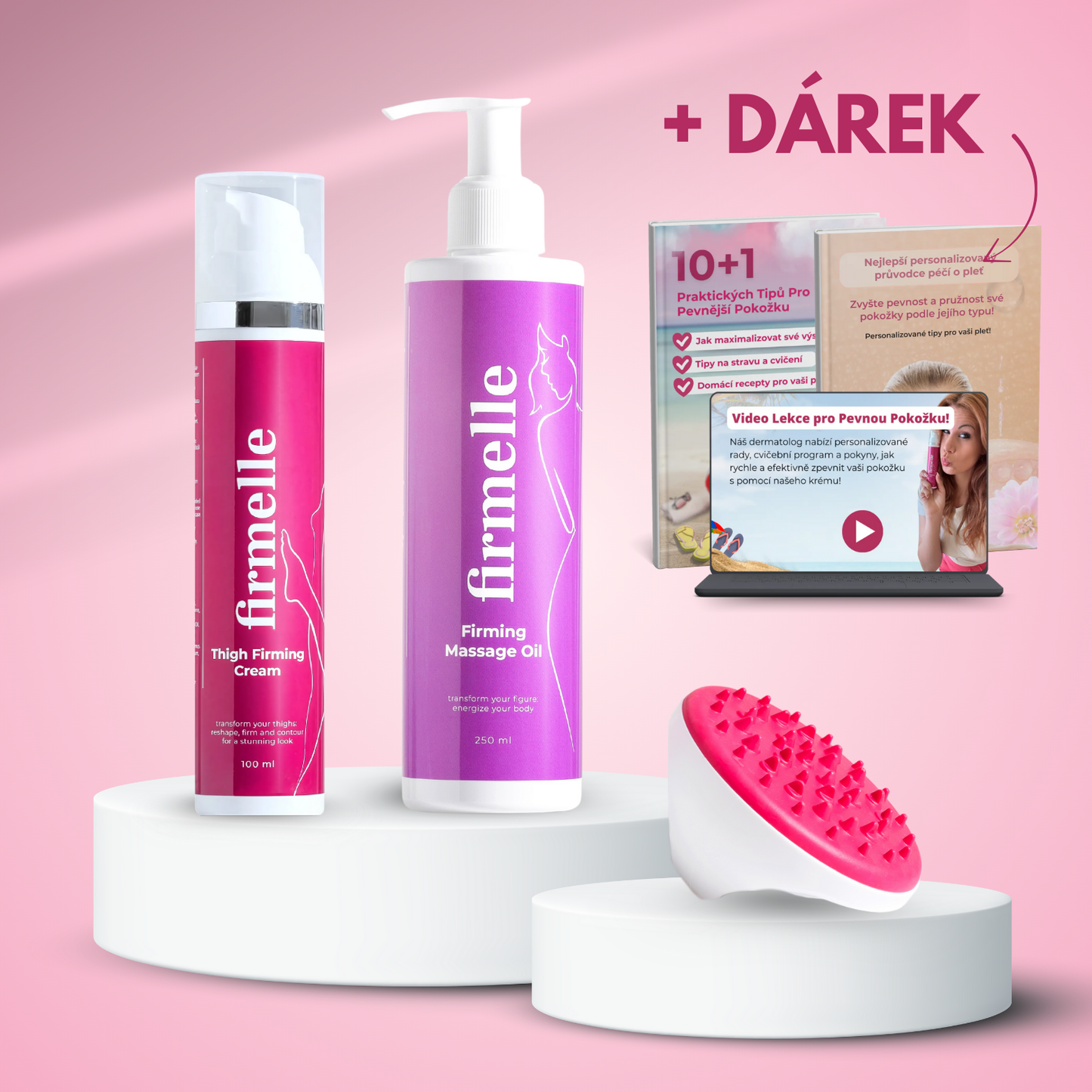 1 Zpevňující Krém Na Stehna 100 ml + 1 Zpevňující masážní olej 250 ml + 1 Masážní Přístroj Proti Celulitidě + + 2 E-book ZDARMA + Videokurz (b)