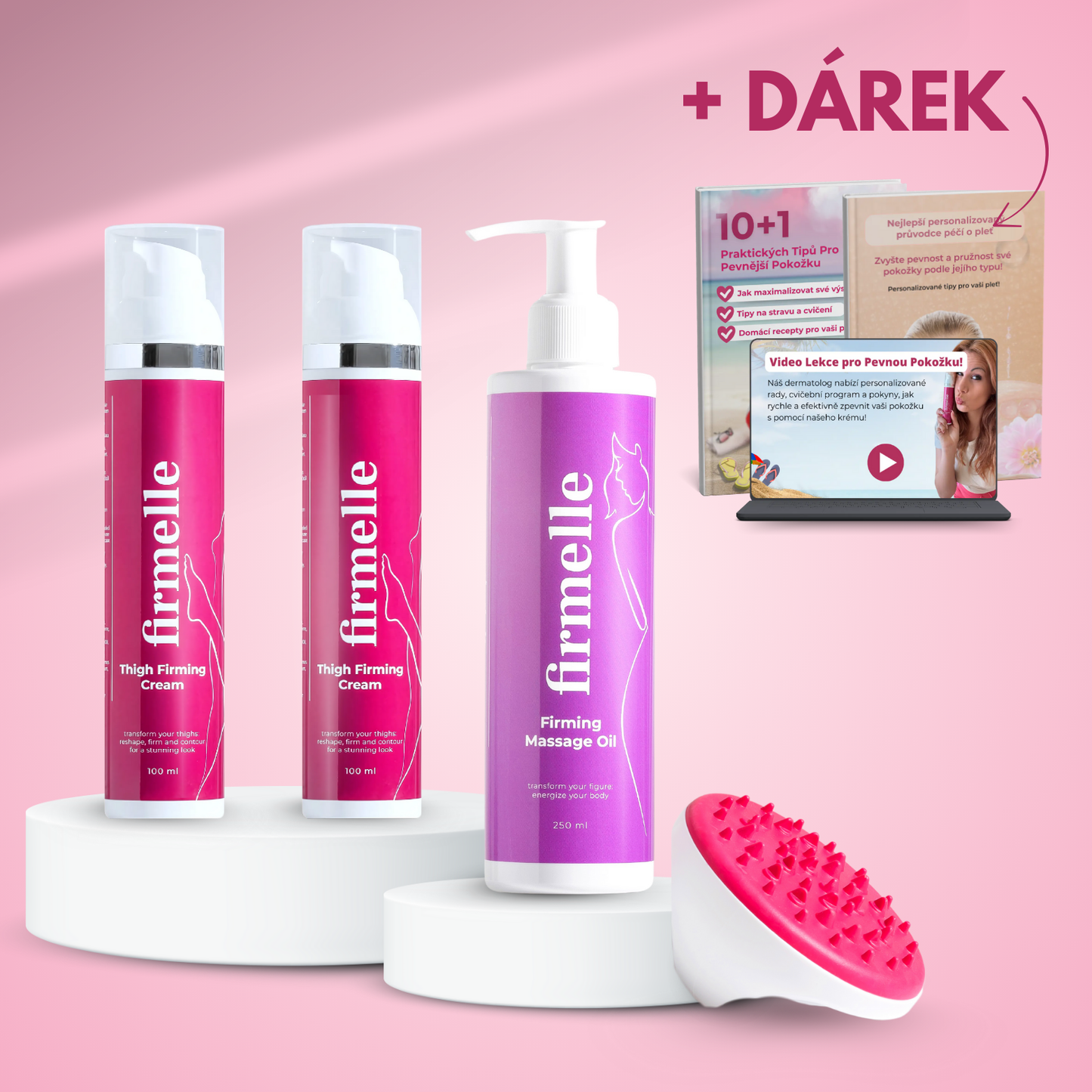 2 Zpevňující Krém Na Stehna 100 ml + 1 Zpevňující masážní olej 250 ml + 1 Masážní Přístroj Proti Celulitidě + + 2 E-book ZDARMA + Videokurz (b)